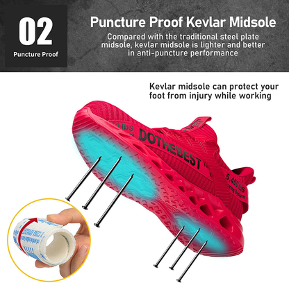 Roter Sicherheitsschuh mit durchtrittsicherer Kevlar-Sohle, ideal für Arbeitsschutz.