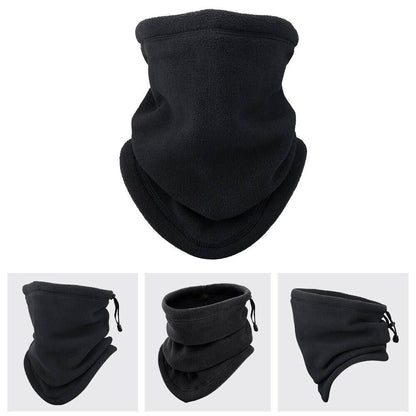 Schwarzer Fleece-Nackenwärmer, verstellbar, winddicht, ideal für Outdoor-Aktivitäten im Winter.