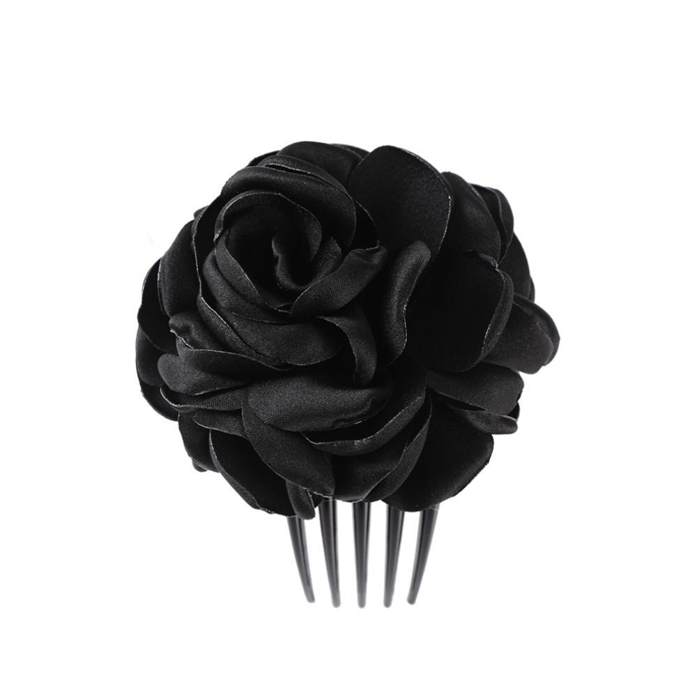 Schwarzer Rosen-Haarkamm, elegantes Accessoire, Blumen-Design, Hochzeit, Damenmode.