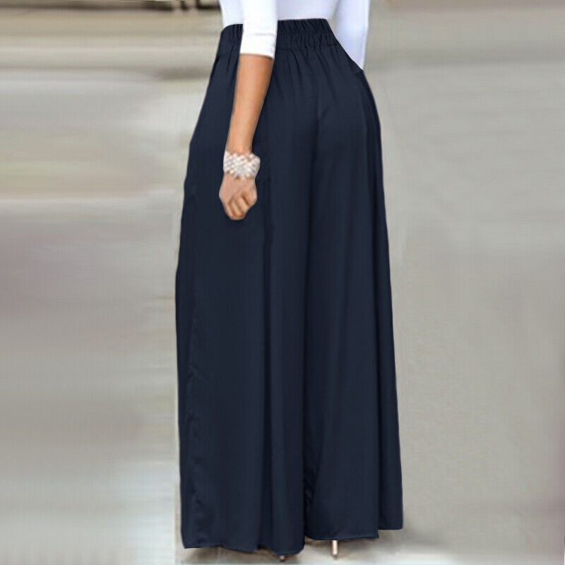 Damenhose schwarz, weit geschnitten, elastischer Bund, elegant, modisch, bequem, lang.