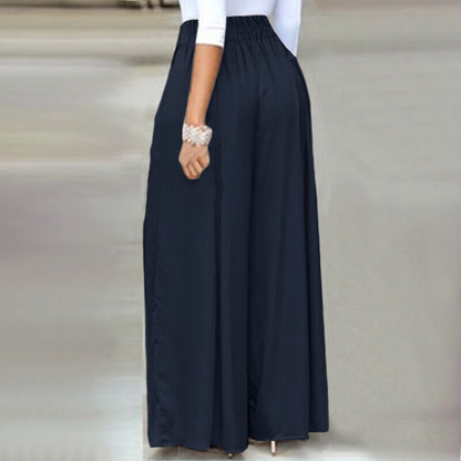 Damenhose schwarz, weit geschnitten, elastischer Bund, elegant, modisch, bequem, lang.