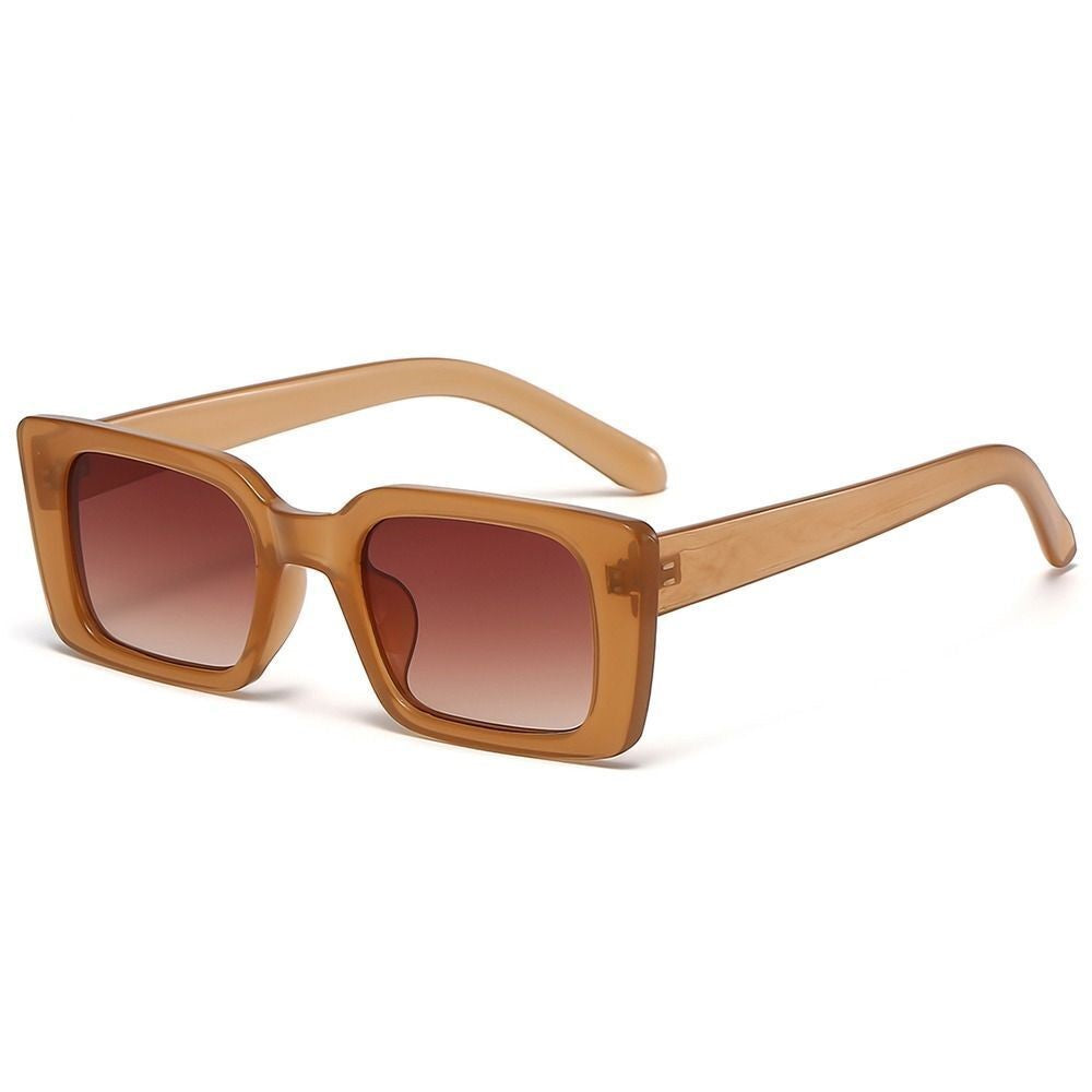 Braune rechteckige Sonnenbrille, Unisex, UV-Schutz, modisches Accessoire, Kunststoffrahmen.