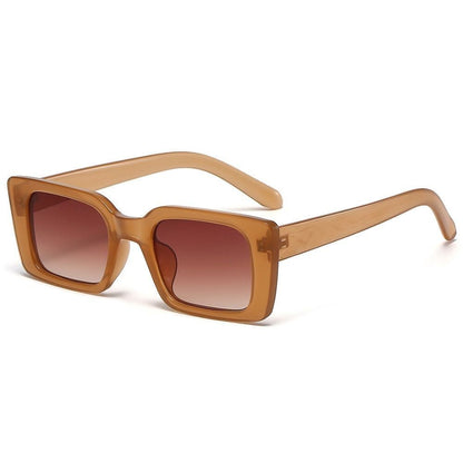 Braune rechteckige Sonnenbrille, Unisex, UV-Schutz, modisches Accessoire, Kunststoffrahmen.