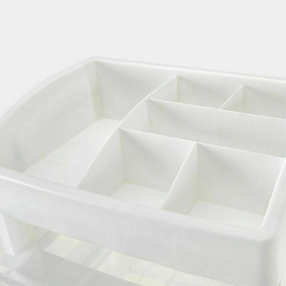 Weiße Kunststoff-Aufbewahrungsbox mit Fächern, Organizer für Schubladen, Bürobedarf.
