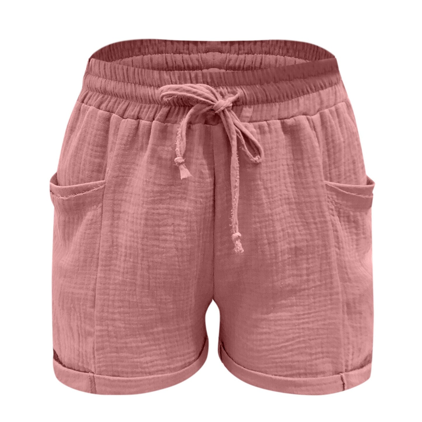 Rosa Damen-Shorts aus Baumwolle mit Kordelzug, lässig, bequem, Sommermode.