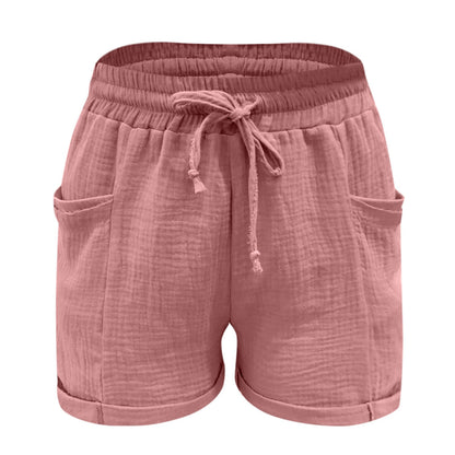 Rosa Damen-Shorts aus Baumwolle mit Kordelzug, lässig, bequem, Sommermode.