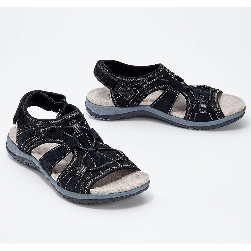 Schwarze Outdoor-Sandalen für Damen, bequem, Klettverschluss, rutschfeste Sohle.