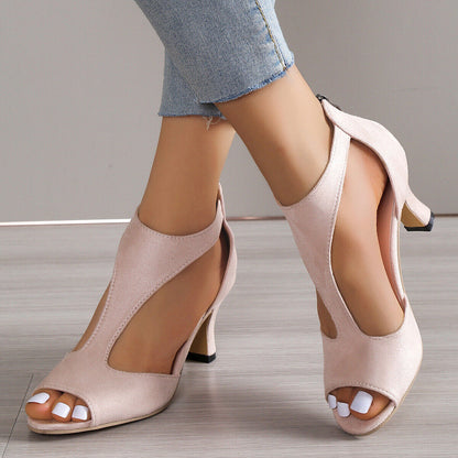 Damen High Heels Sandaletten, rosa, Wildleder, offener Zeh, elegantes Design, Sommermode.