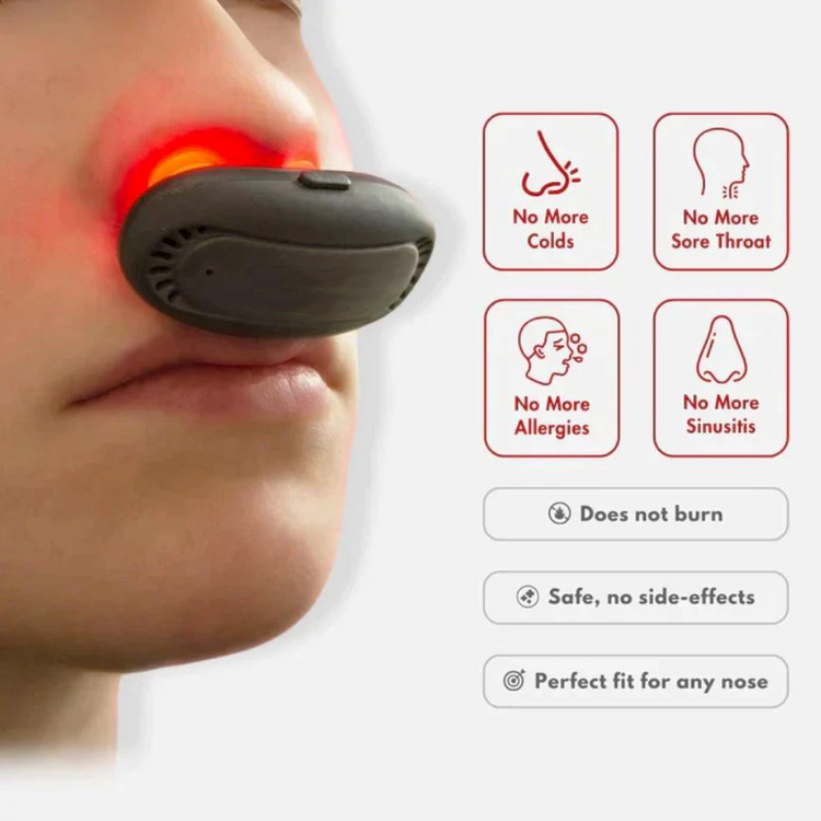 Naseninhalator gegen Erkältung, Allergien, Sinusitis; schwarz, LED-Licht, sicher, keine Nebenwirkungen.