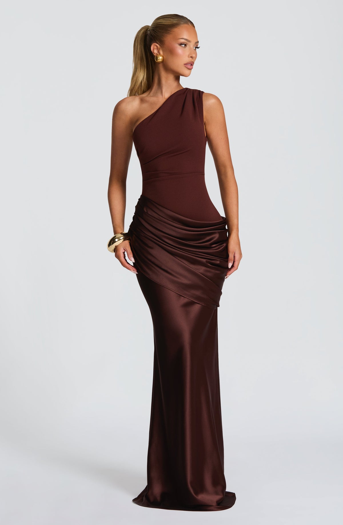 Abbey One-Shoulder Satin Maxi Dress 14