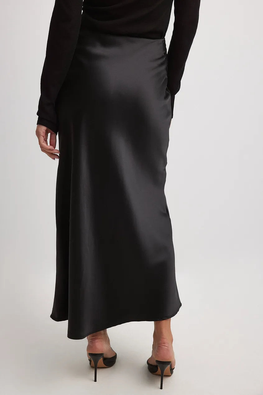 Höstlig satin kjol med hög midja - Leona