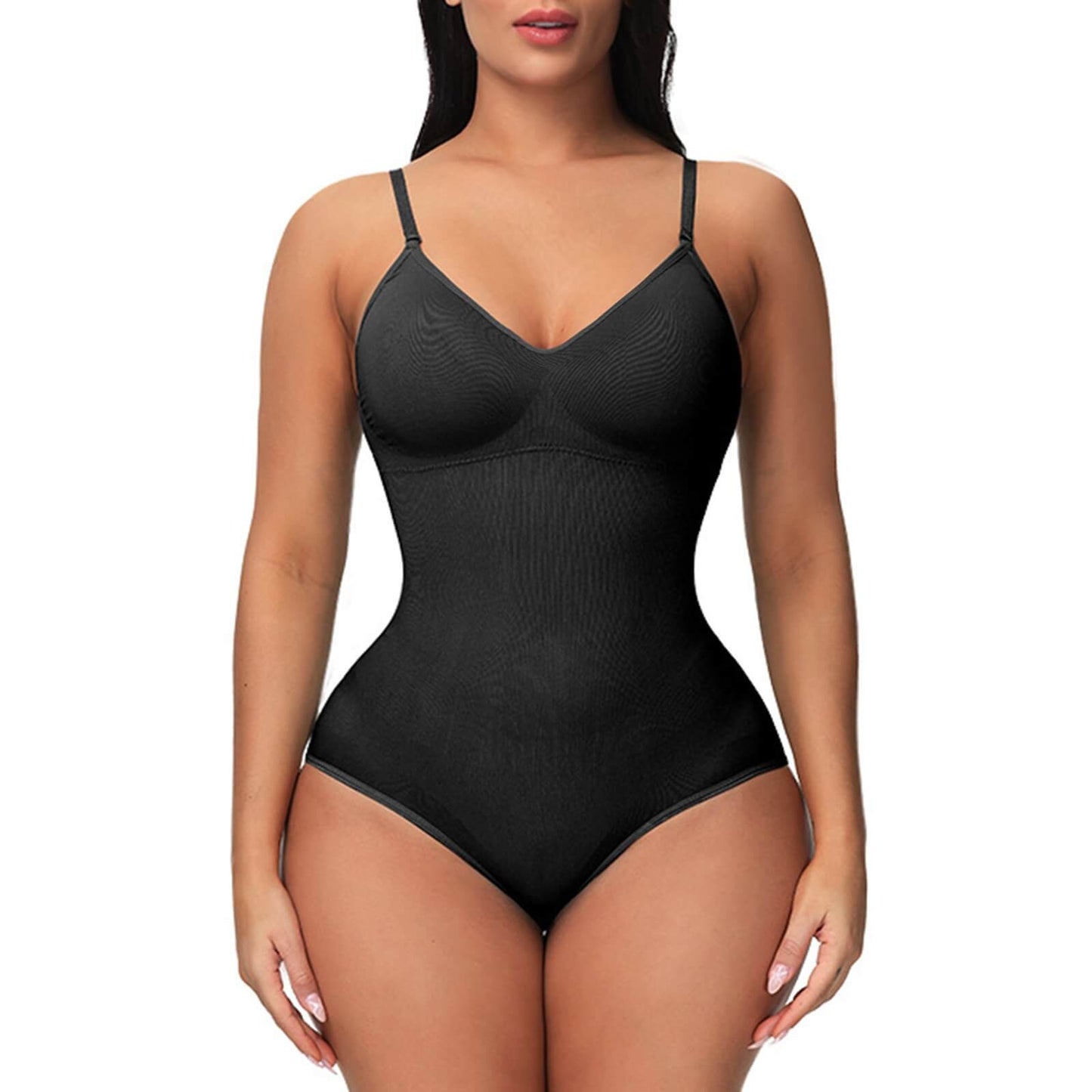 Schwarzer Shapewear-Body für Damen, nahtlos, figurformend, verstellbare Träger.
