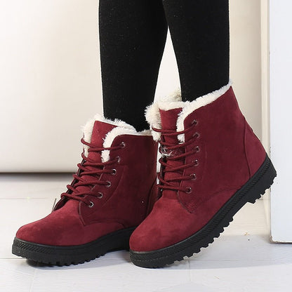Damen Winterstiefel rot, gefüttert, rutschfeste Sohle, modisch, warm, bequem.