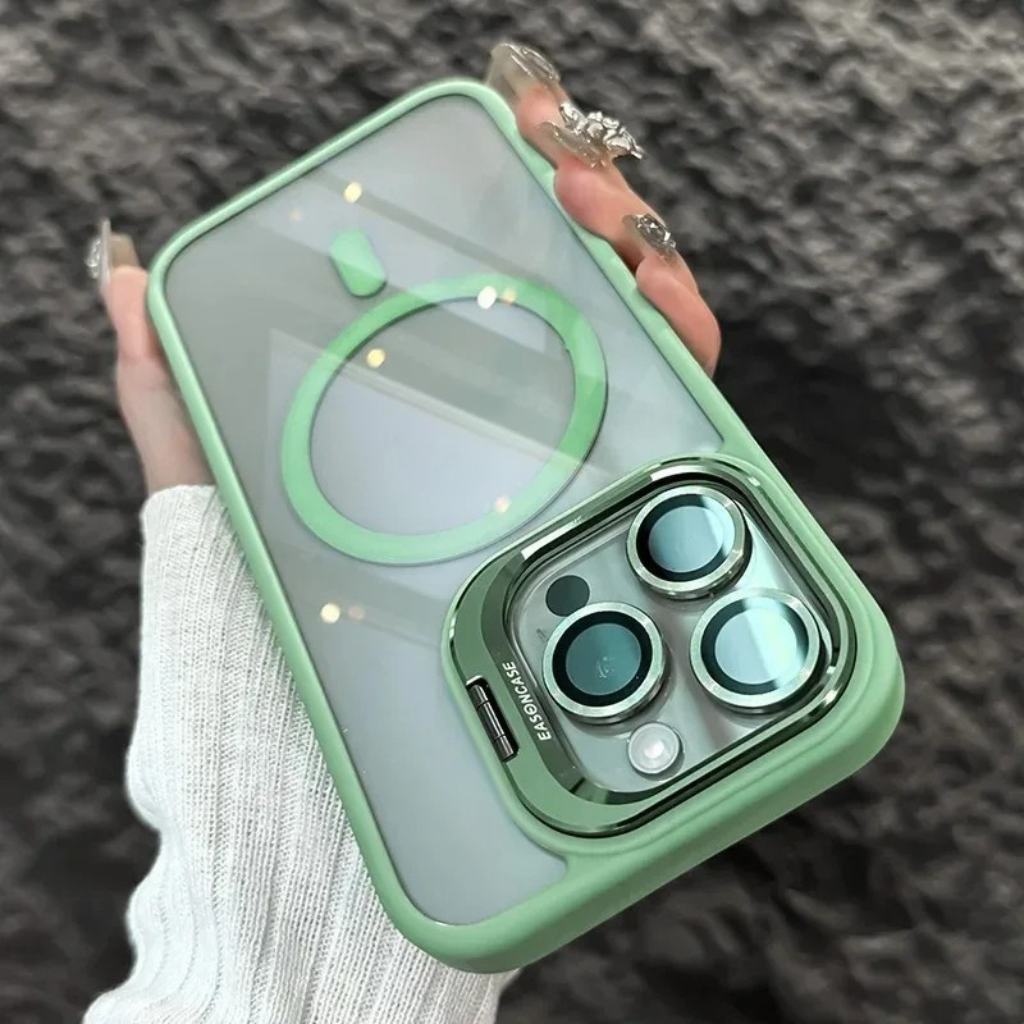 Stöttåligt magnetiskt mobilfodral med glasskydd och ställ