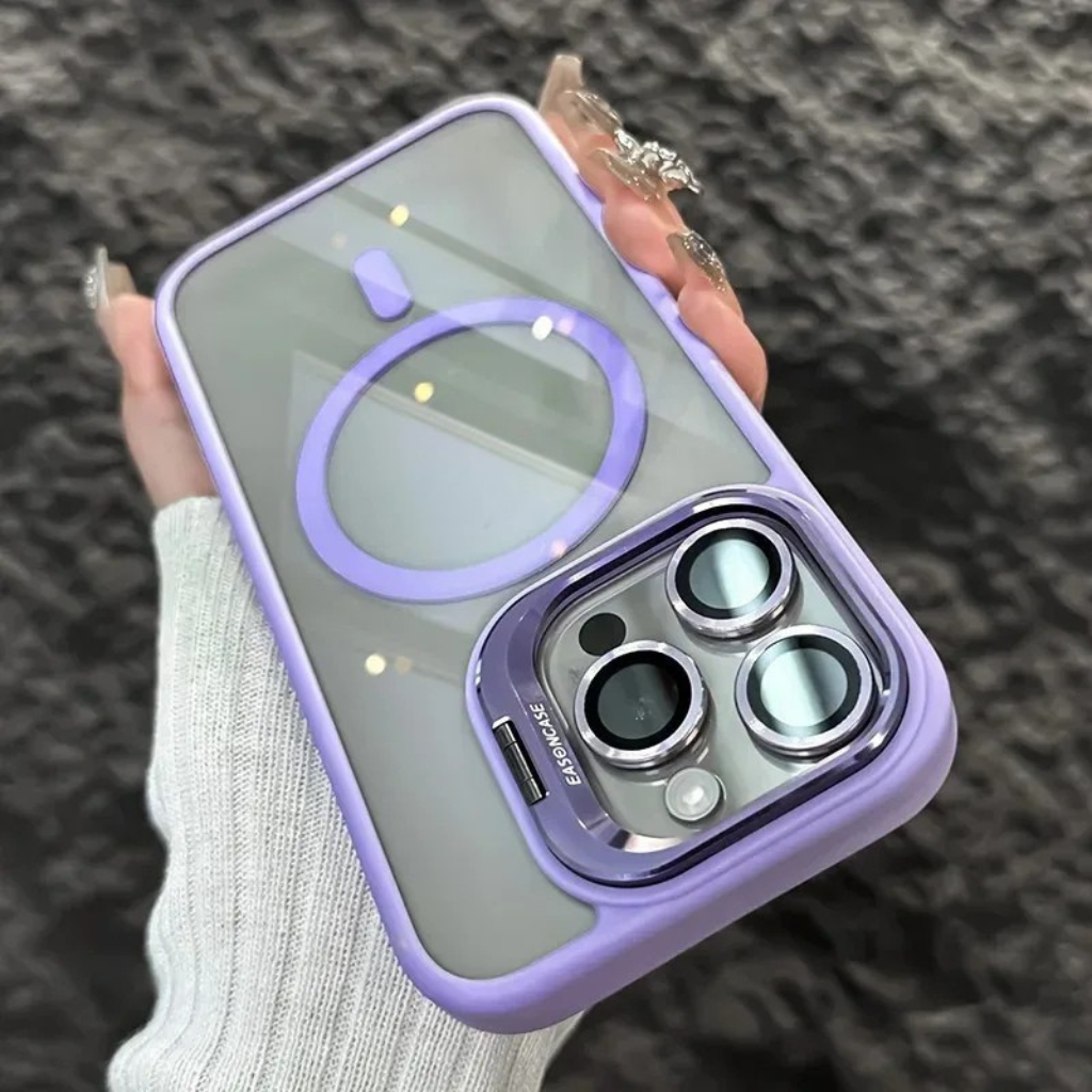 Stöttåligt magnetiskt mobilfodral med glasskydd och ställ
