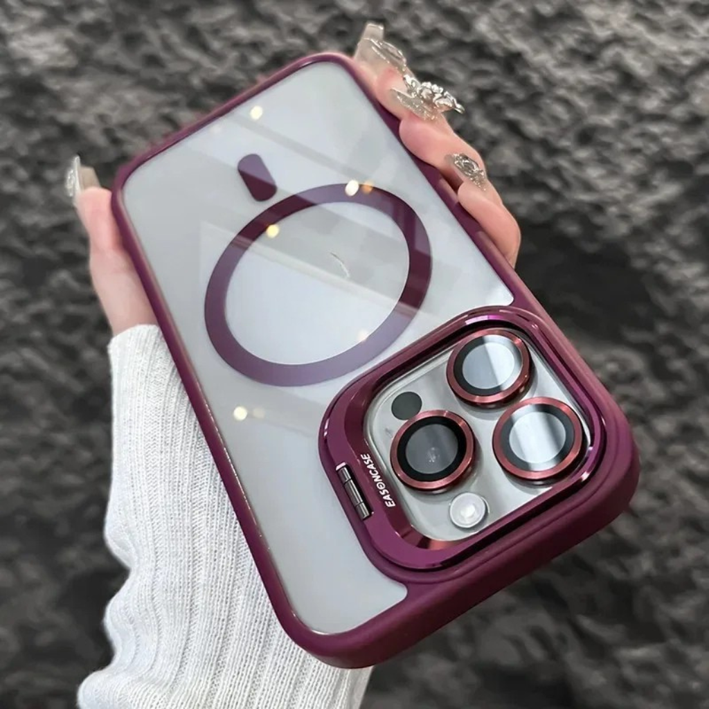 Stöttåligt magnetiskt mobilfodral med glasskydd och ställ