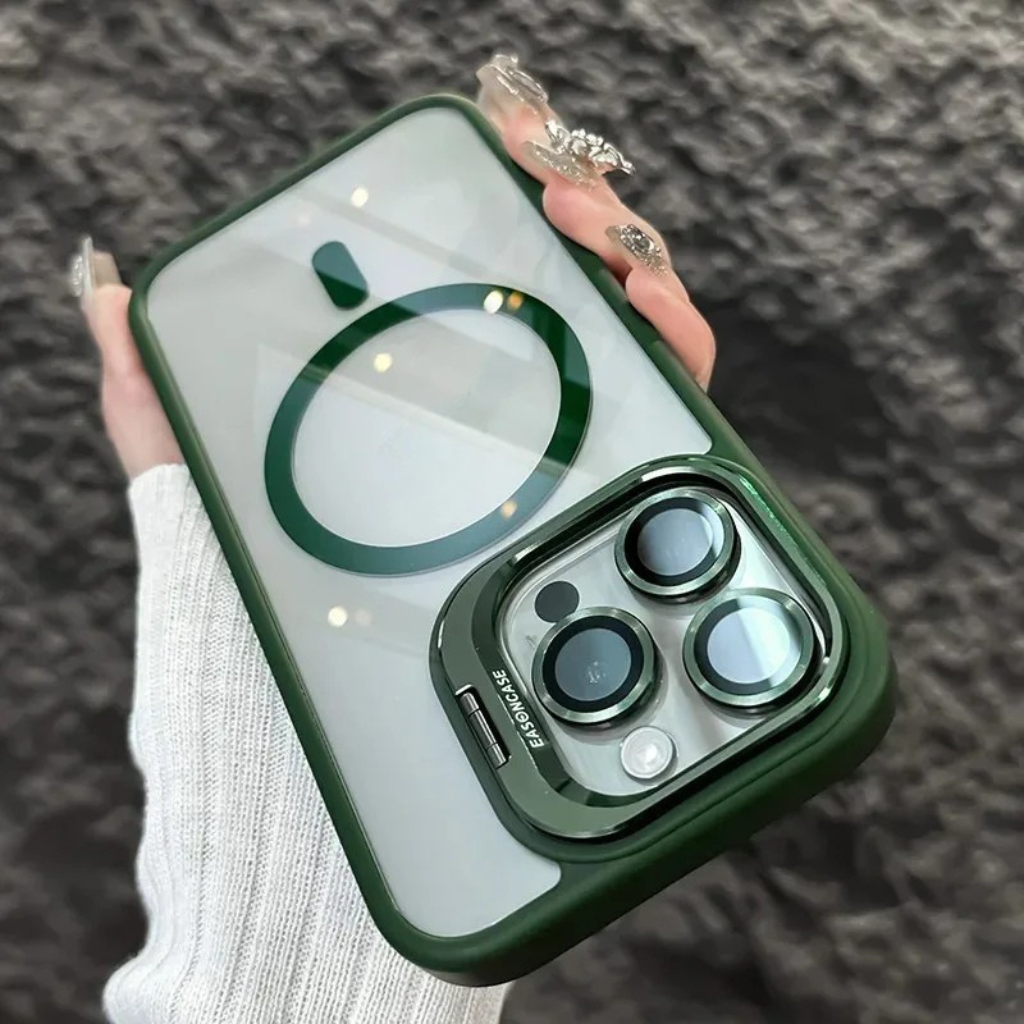 Stöttåligt magnetiskt mobilfodral med glasskydd och ställ