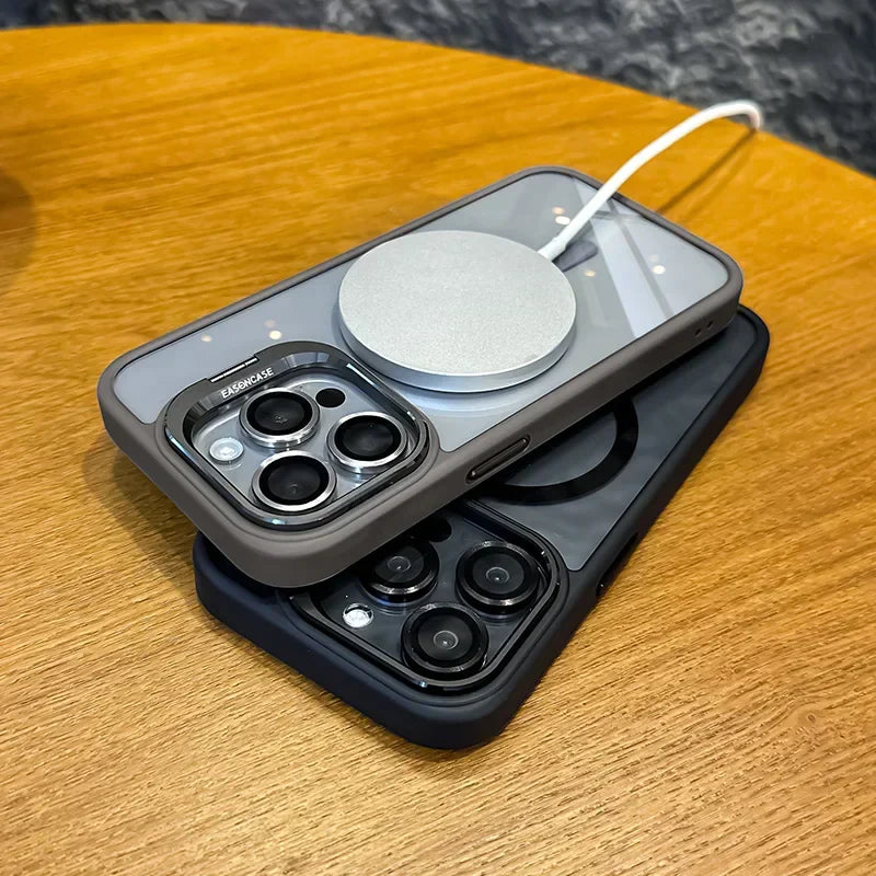 Stöttåligt magnetiskt mobilfodral med glasskydd och ställ