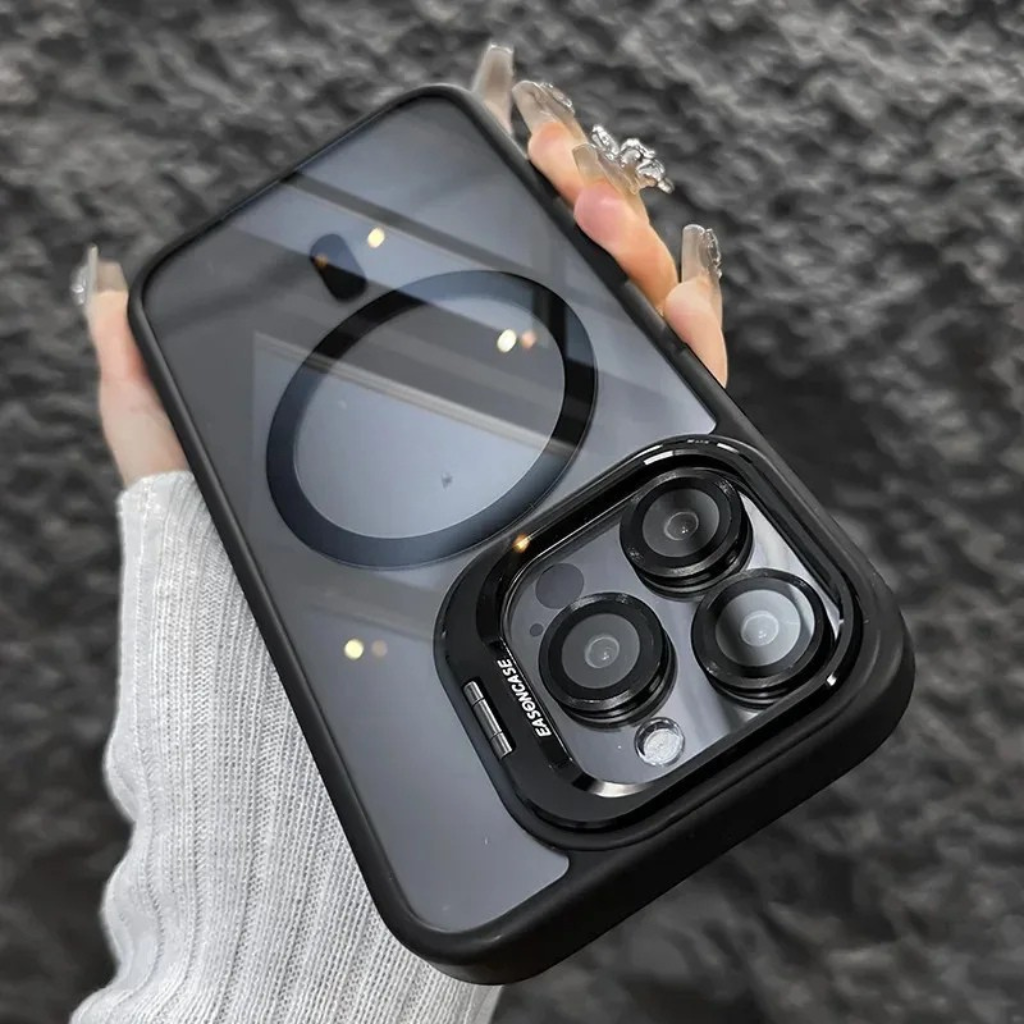 Stöttåligt magnetiskt mobilfodral med glasskydd och ställ