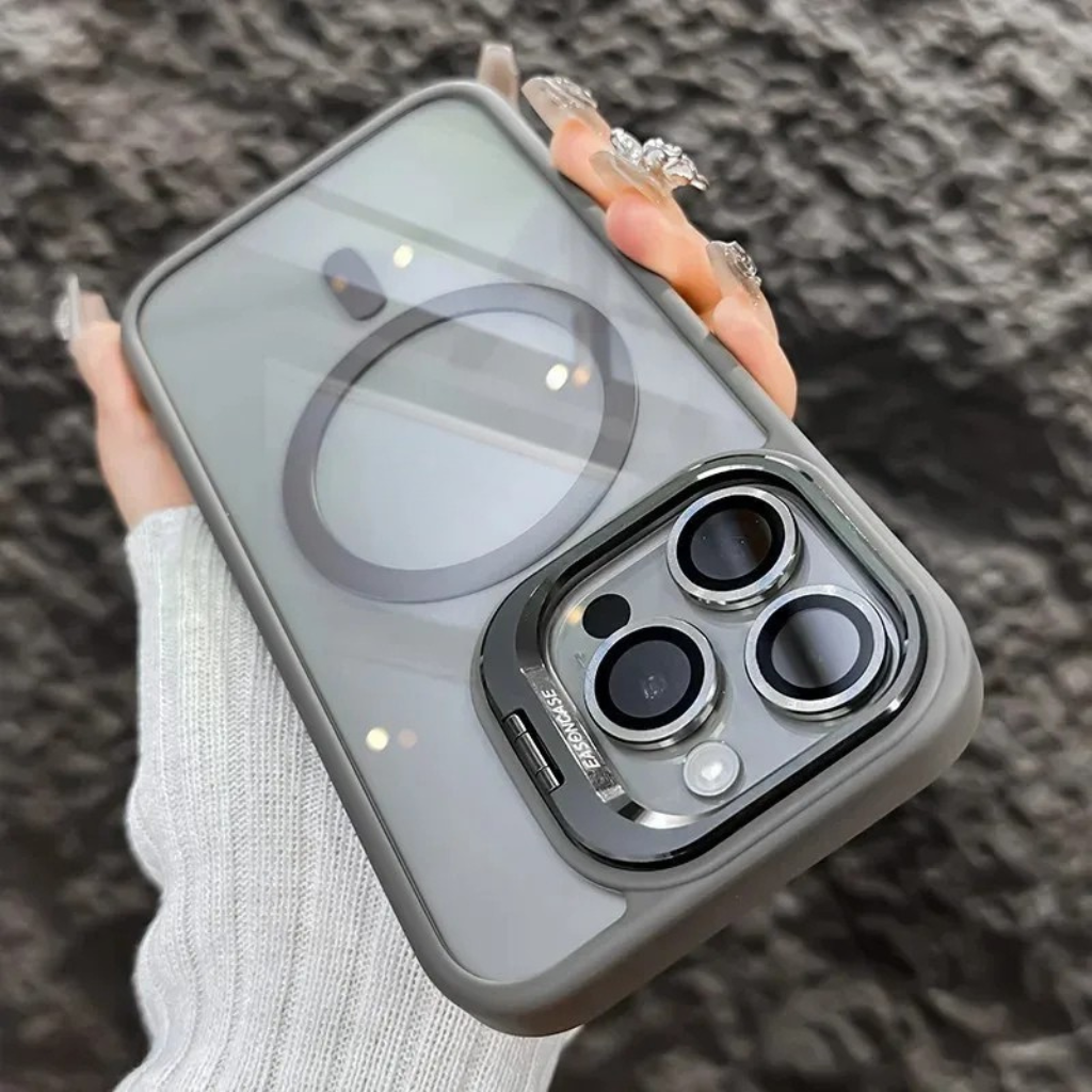 Stöttåligt magnetiskt mobilfodral med glasskydd och ställ