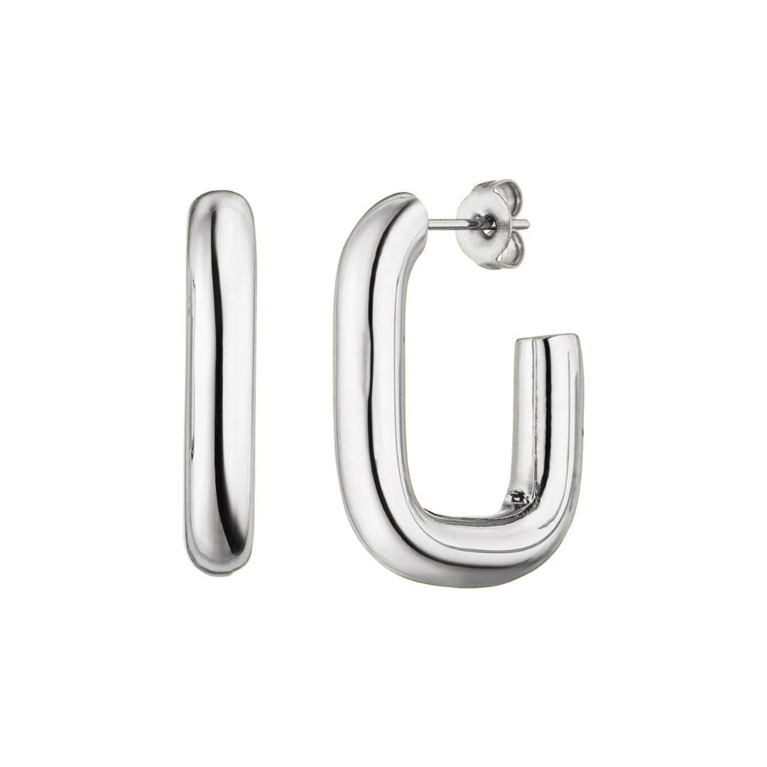Silberne Creolen Ohrringe, glänzend, modisch, Schmuck für Damen, elegantes Design.