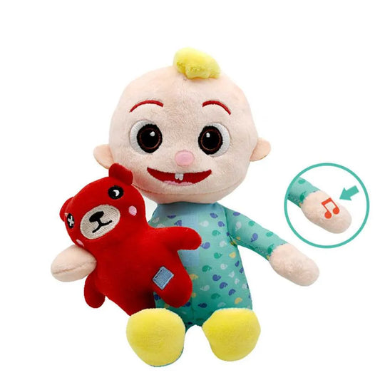 Sprechende Puppe mit rotem Bären, blauem Pyjama, interaktiv, Plüschspielzeug für Kinder.