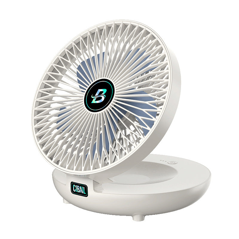 Weißer Tischventilator, tragbar, USB-betrieben, leise, kompakt, für Büro und Zuhause.