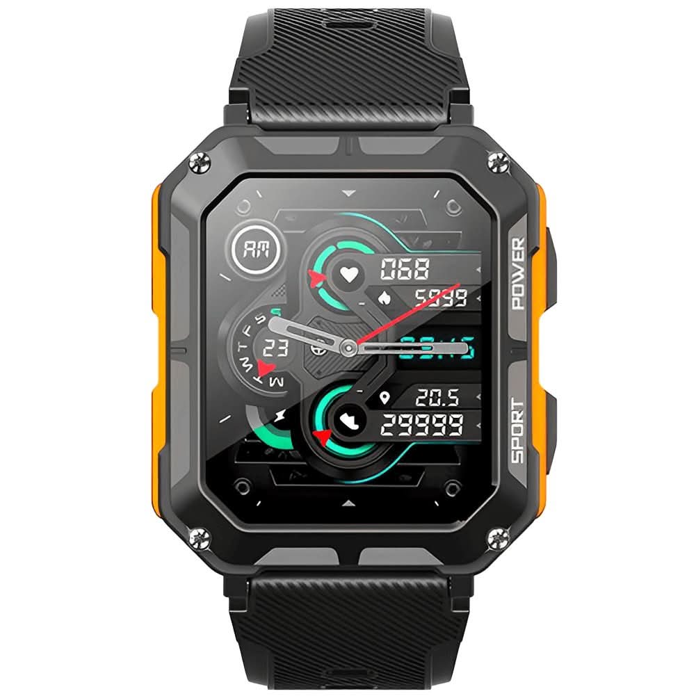 Schwarze robuste Sportuhr mit digitalem Display, wasserdicht, stoßfest, für Outdoor-Aktivitäten.