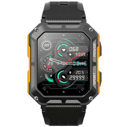 Schwarze robuste Sportuhr mit digitalem Display, wasserdicht, stoßfest, für Outdoor-Aktivitäten.