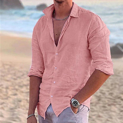 Avslappnad herrskjorta i linnen med lång ärm – Milan