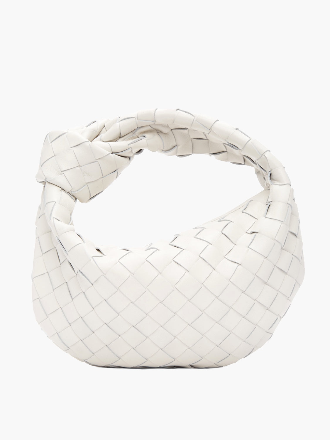 Weiße geflochtene Mini-Tasche aus Leder, modisches Accessoire, handgefertigt, elegant.