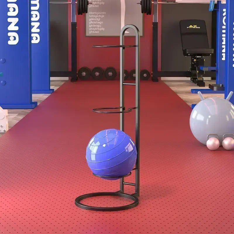 Schwarzes Sportball-Regal, vertikaler Ständer für Bälle, Fitnessstudio-Aufbewahrung.