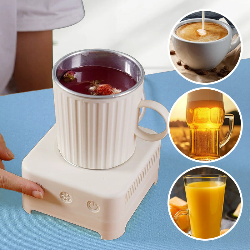 Becherwärmer elektrisch, weiß, mit Tasse, Kaffee, Bier, Saft, Getränke warmhalten, Küche.