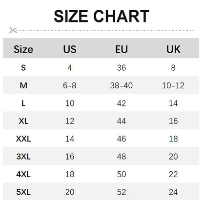 Größentabelle für Kleidung, US, EU, UK Größen, S bis 5XL, Konvertierung, Mode, Bekleidung.