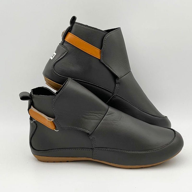 Schwarze Vintage-Stiefeletten mit orthopädischer Sohle, Leder, Damenmode, bequem.