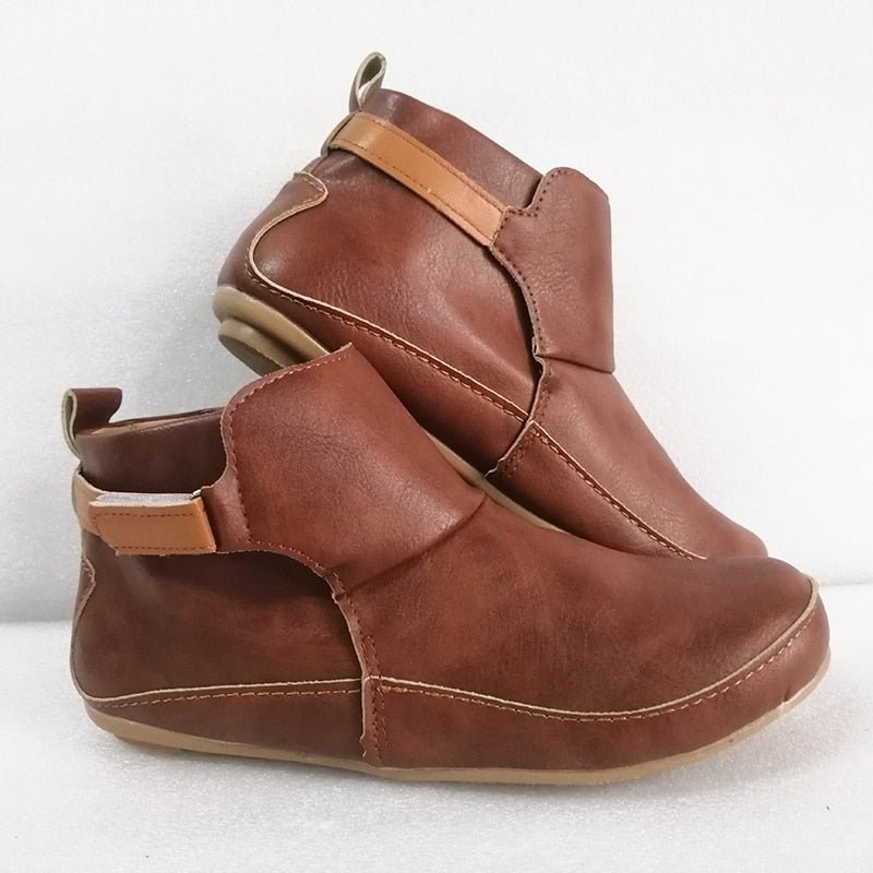 Braune Vintage-Stiefeletten mit orthopädischer Sohle, Leder, Damenmode, bequem, elegant.