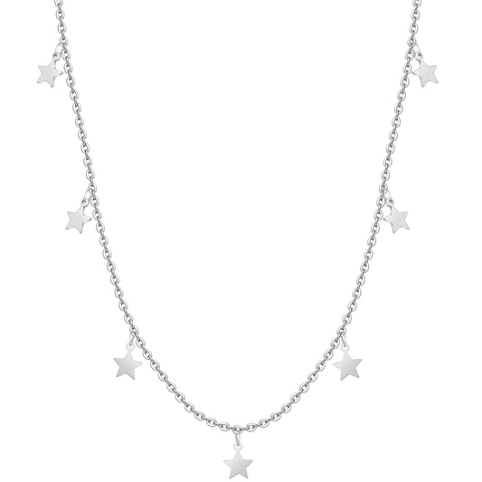Silberne Sternenhalskette, zarte Kette mit Sternanhängern, modischer Schmuck für Damen.