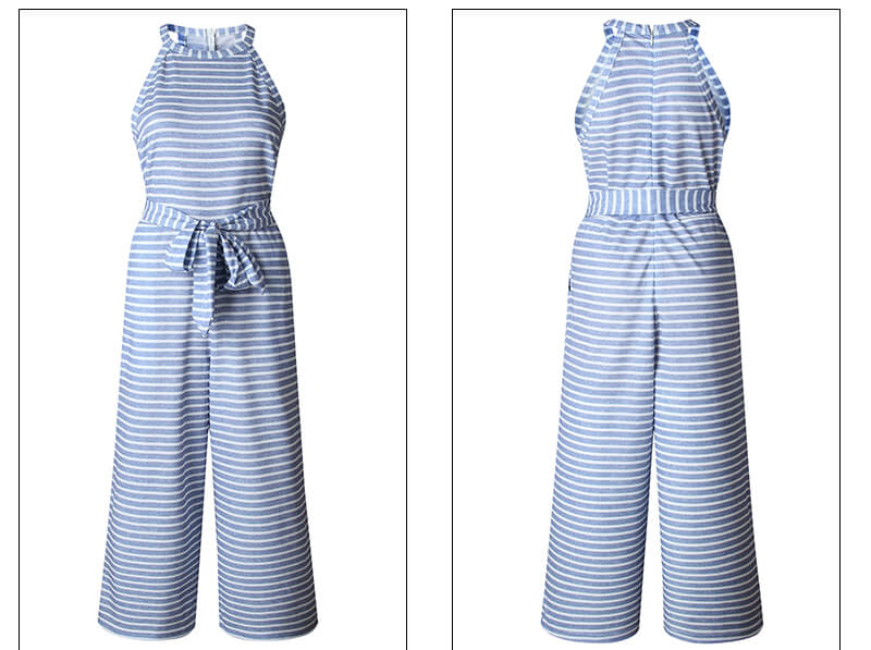 Luftig och stilfull dam jumpsuit med midjebälte och ränder – Nayla