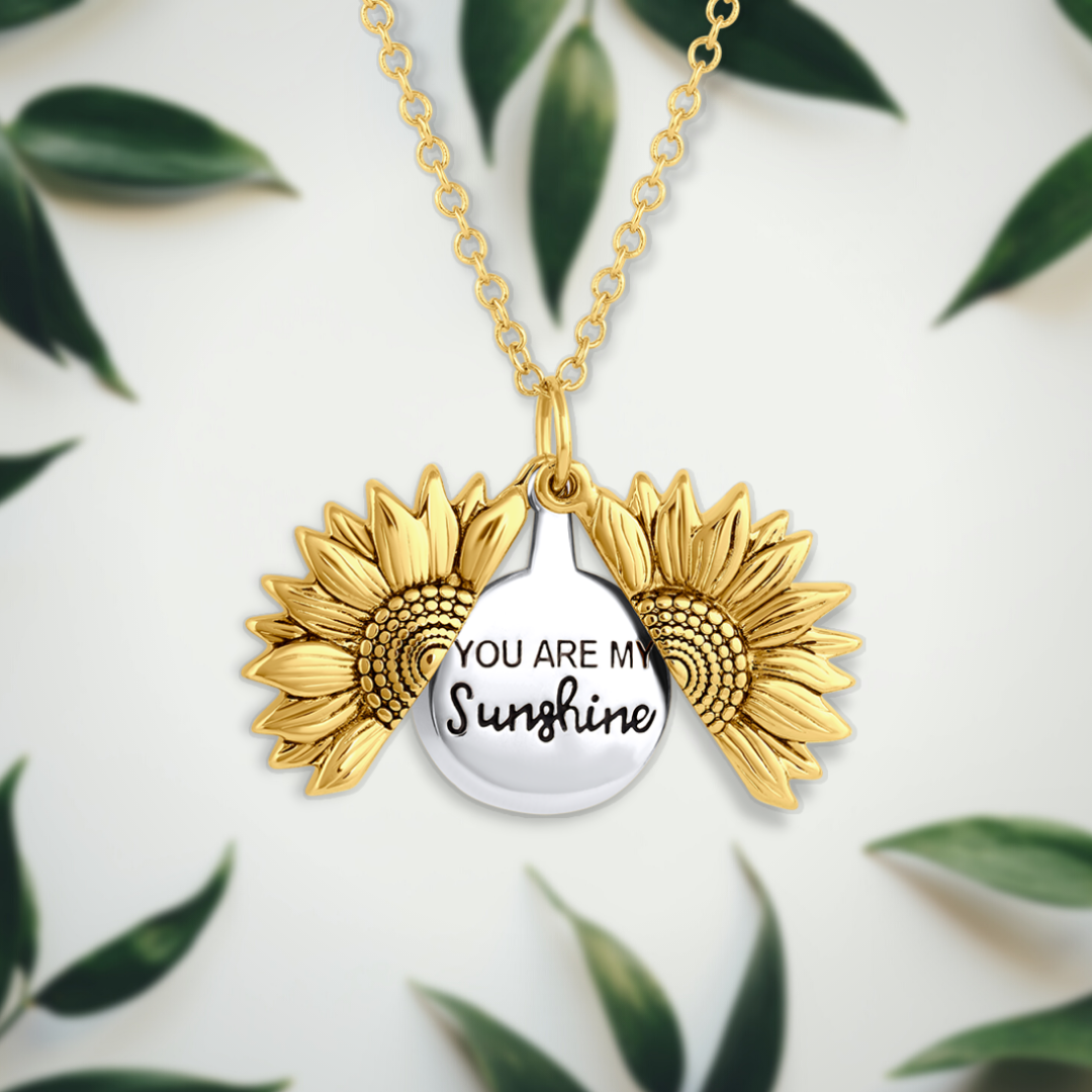 Sonnenblumen-Halskette mit "You Are My Sunshine"-Gravur, goldfarben, Schmuck, Geschenkidee.