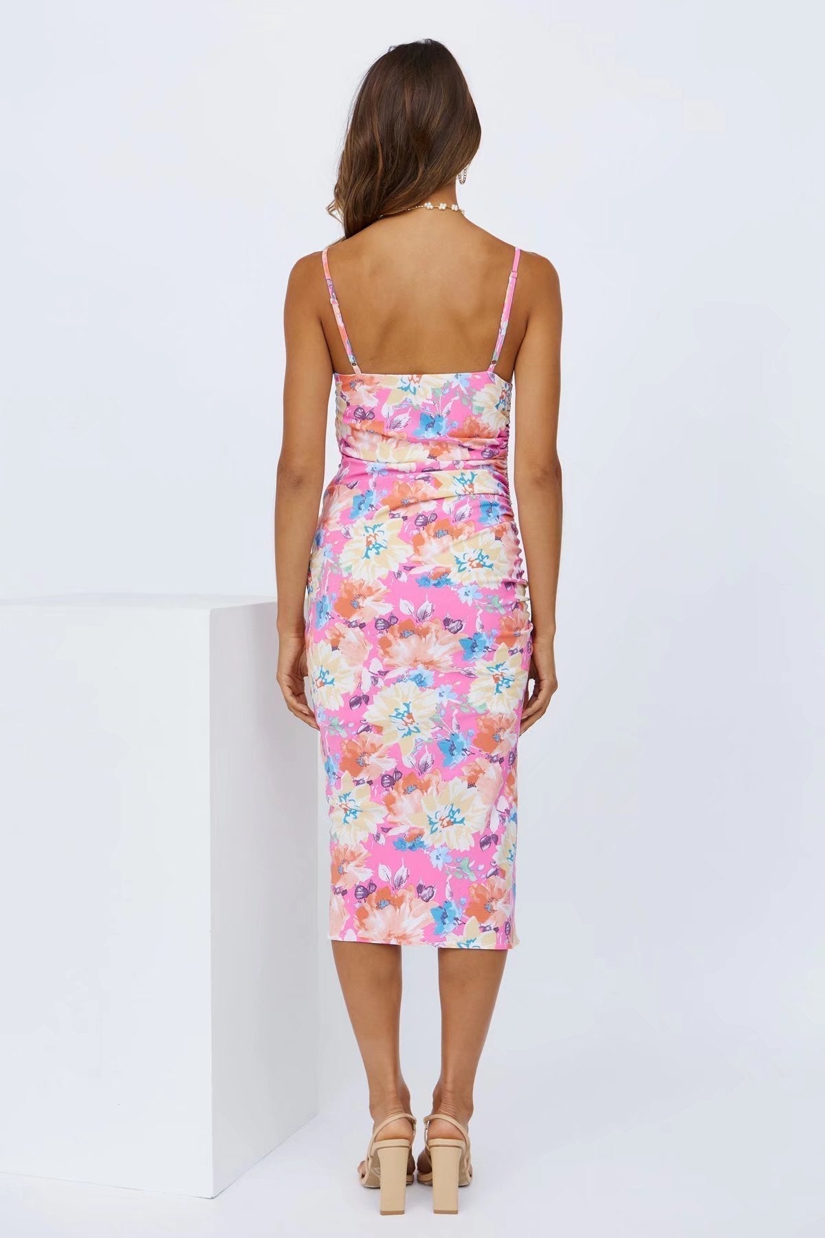 Midi sommardress med blommönster och slits – Soléa