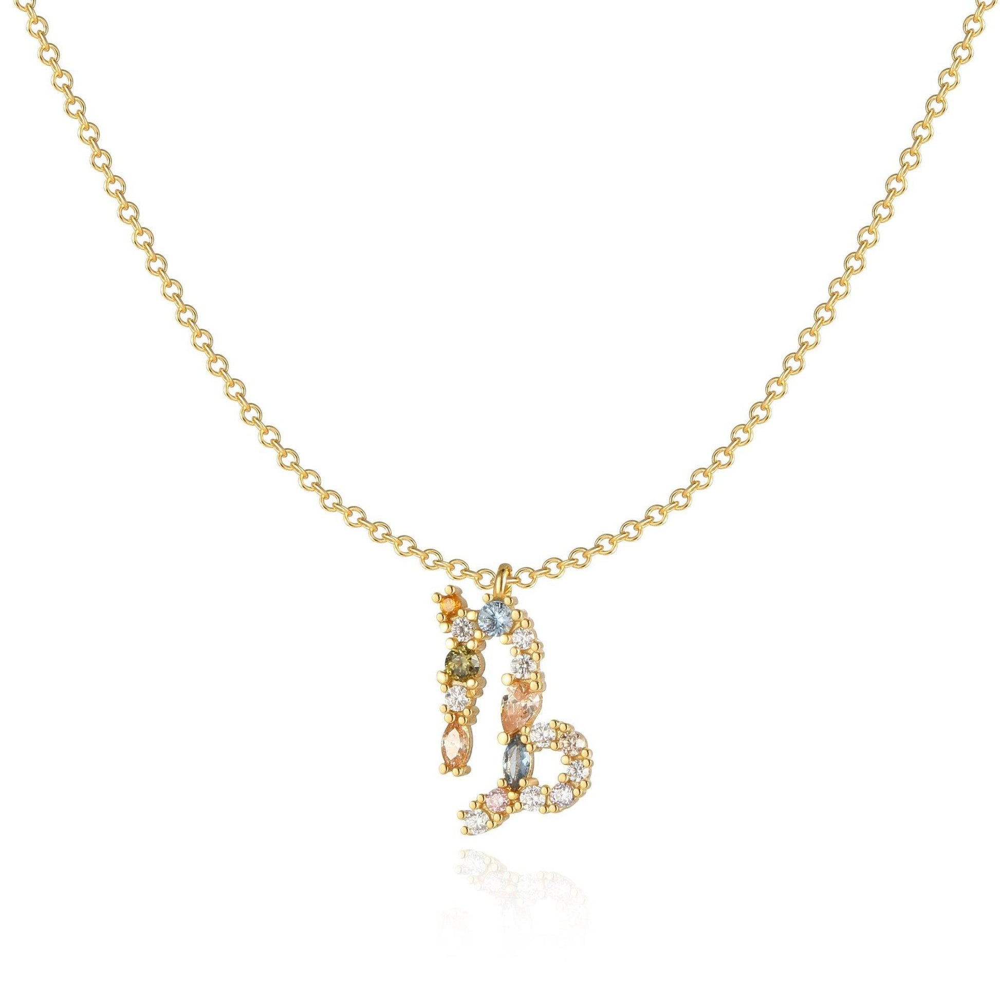 Goldene Tierkreiszeichen-Halskette mit funkelnden Edelsteinen, eleganter Schmuck für Damen.