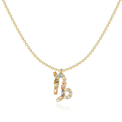 Goldene Tierkreiszeichen-Halskette mit funkelnden Edelsteinen, eleganter Schmuck für Damen.