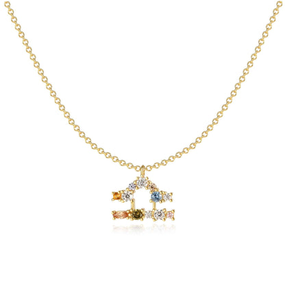 Goldene Tierkreiszeichen-Halskette mit funkelnden Kristallen, eleganter Schmuck für Damen.