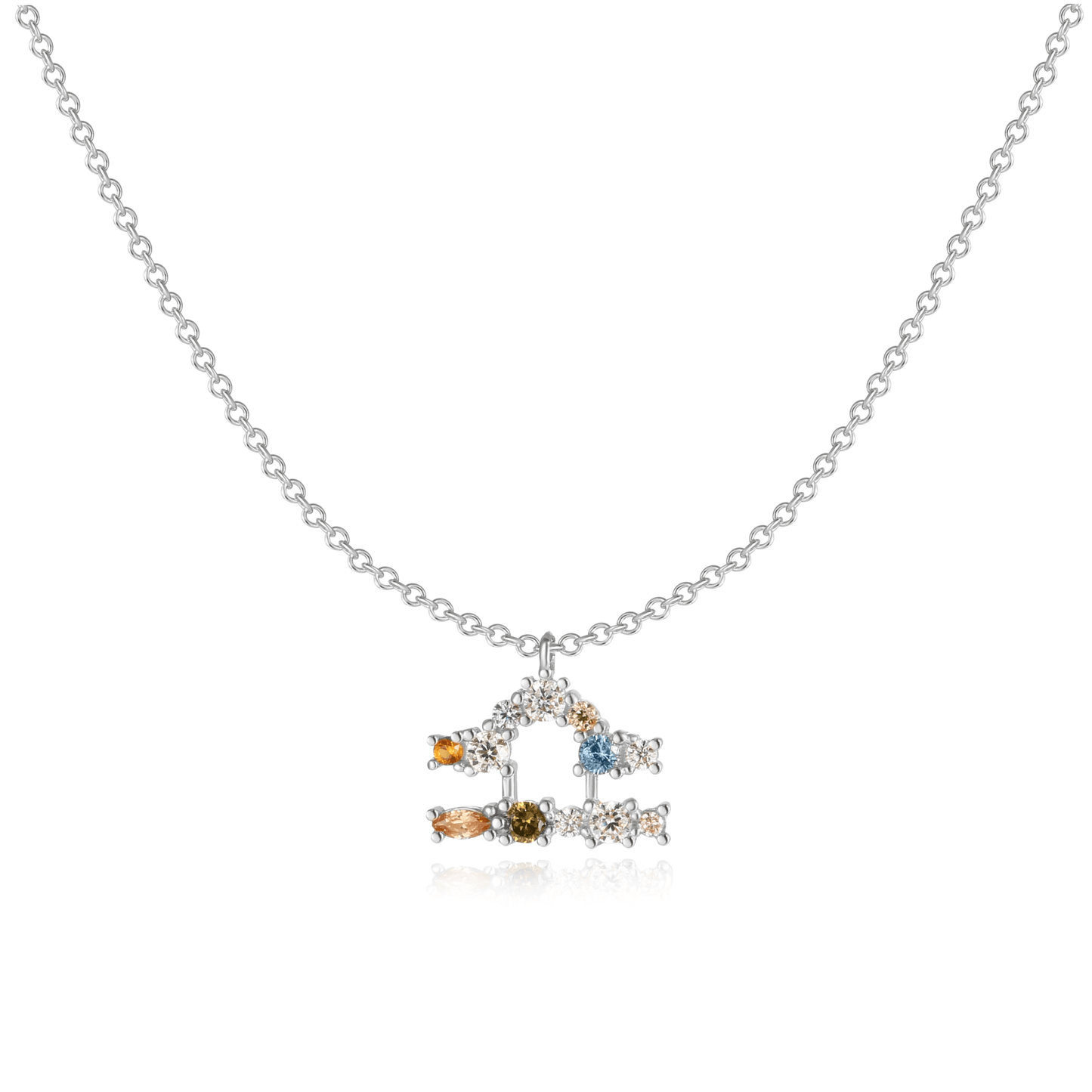 Silberne Tierkreiszeichen-Halskette mit bunten Kristallen, modischer Schmuck für Damen.