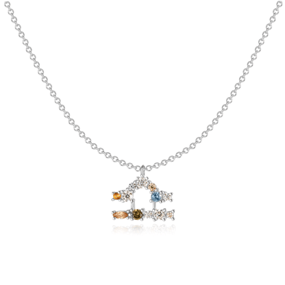 Silberne Tierkreiszeichen-Halskette mit bunten Kristallen, modischer Schmuck für Damen.