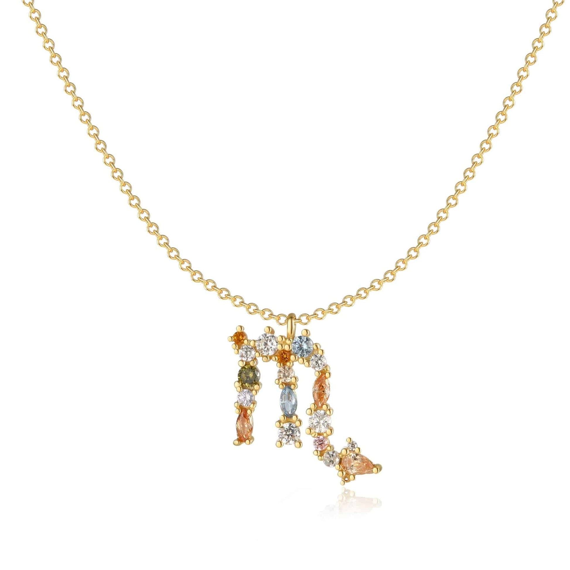 Goldene Tierkreiszeichen-Halskette mit bunten Edelsteinen, eleganter Schmuck für Damen.