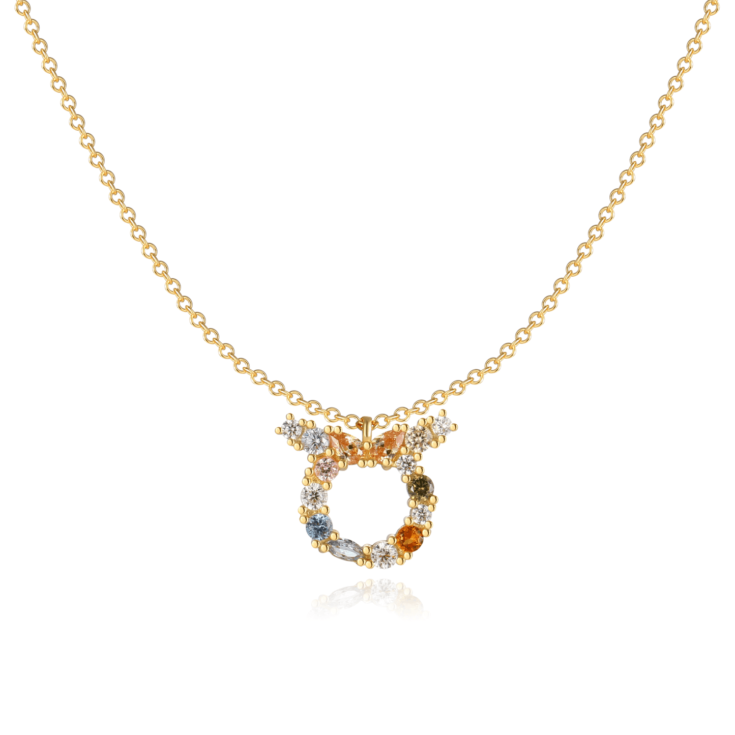 Goldene Tierkreiszeichen-Halskette mit bunten Kristallen, eleganter Schmuck für Damen.