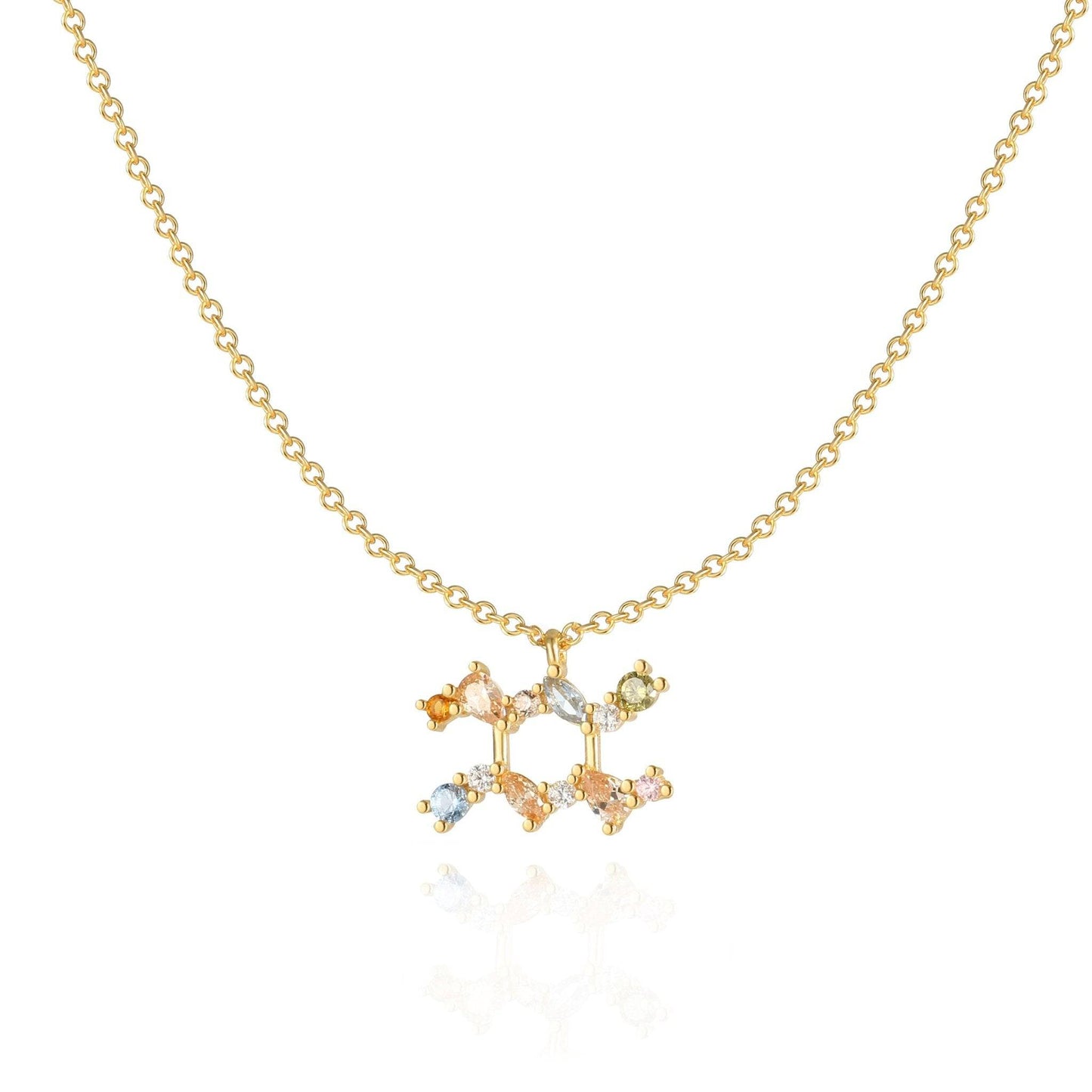 Goldene Tierkreiszeichen-Halskette mit bunten Edelsteinen, eleganter Schmuck für Damen.