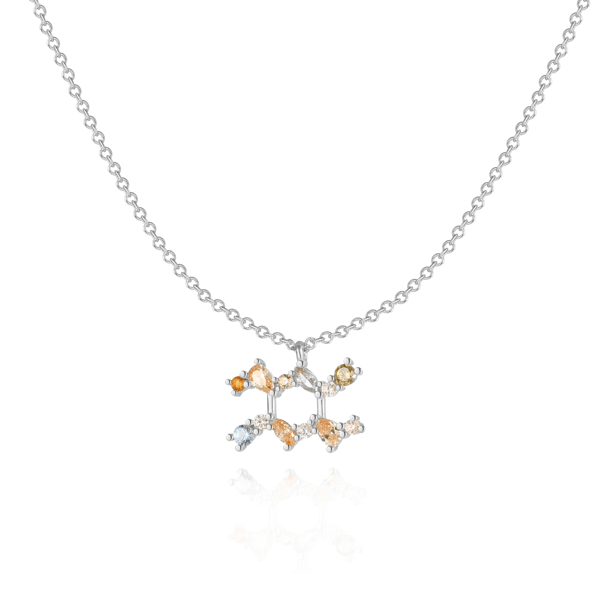 Silberne Tierkreiszeichen-Halskette mit bunten Edelsteinen, eleganter Schmuck für Damen.
