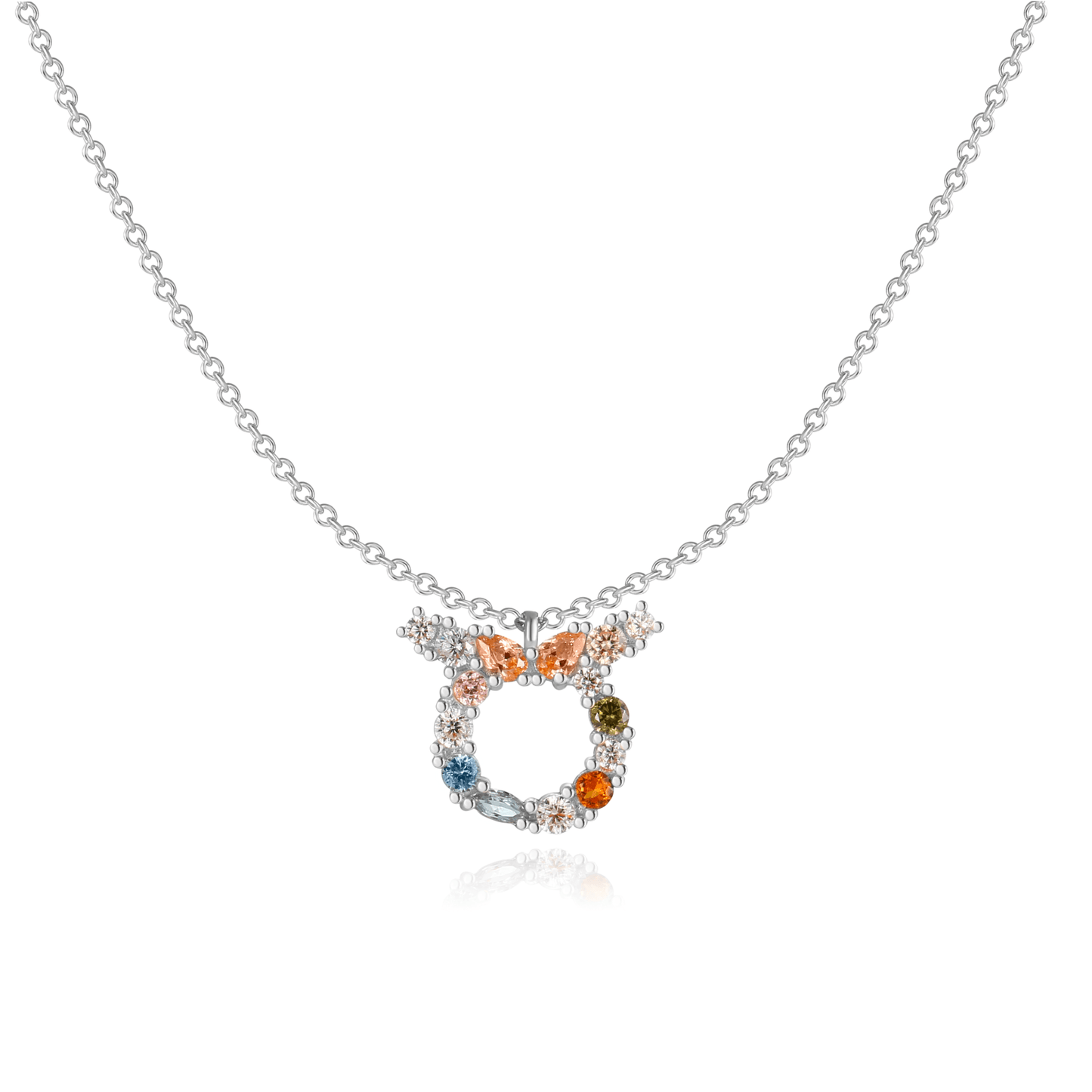 Silberne Tierkreiszeichen-Halskette mit bunten Kristallen, eleganter Schmuck für Damen.